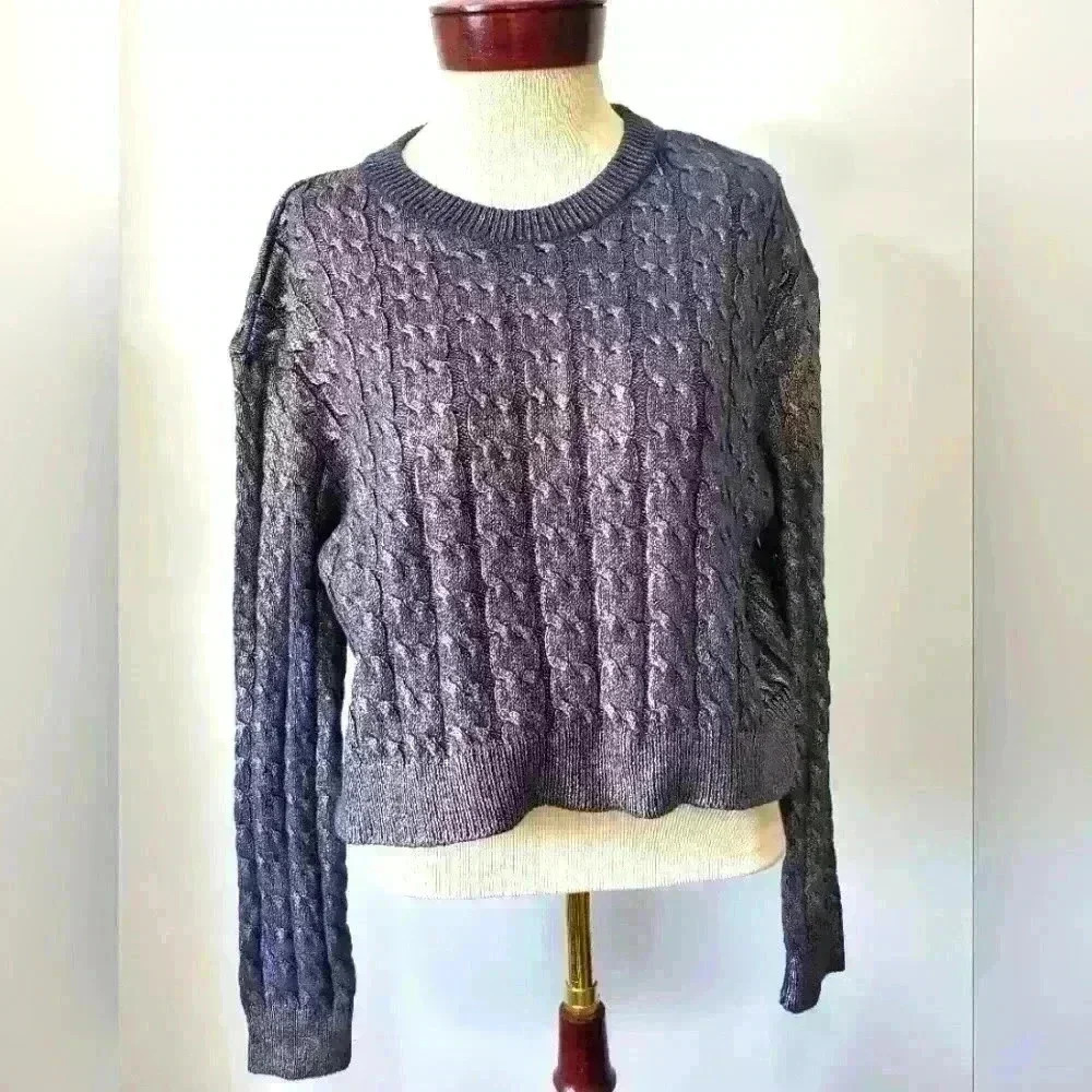 SERIANNO by seir blue and gold knit  cropped sweater. Size small